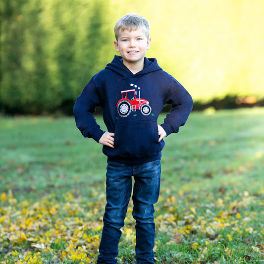 British Country Collection Big Red Tractor Childrens Applique Hoodie