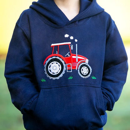 British Country Collection Big Red Tractor Childrens Applique Hoodie