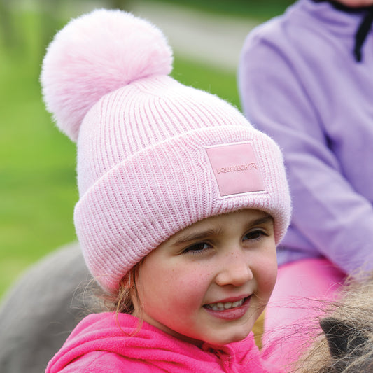 Equetech pink childrens bobble hat 