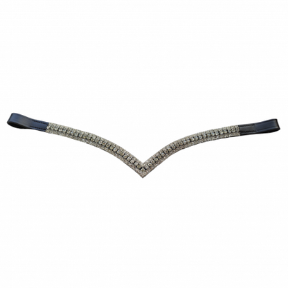 5-Row V-style Crystal Browband - Black Leather