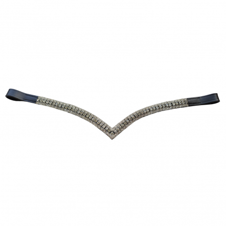 5-Row V-style Crystal Browband - Black Leather